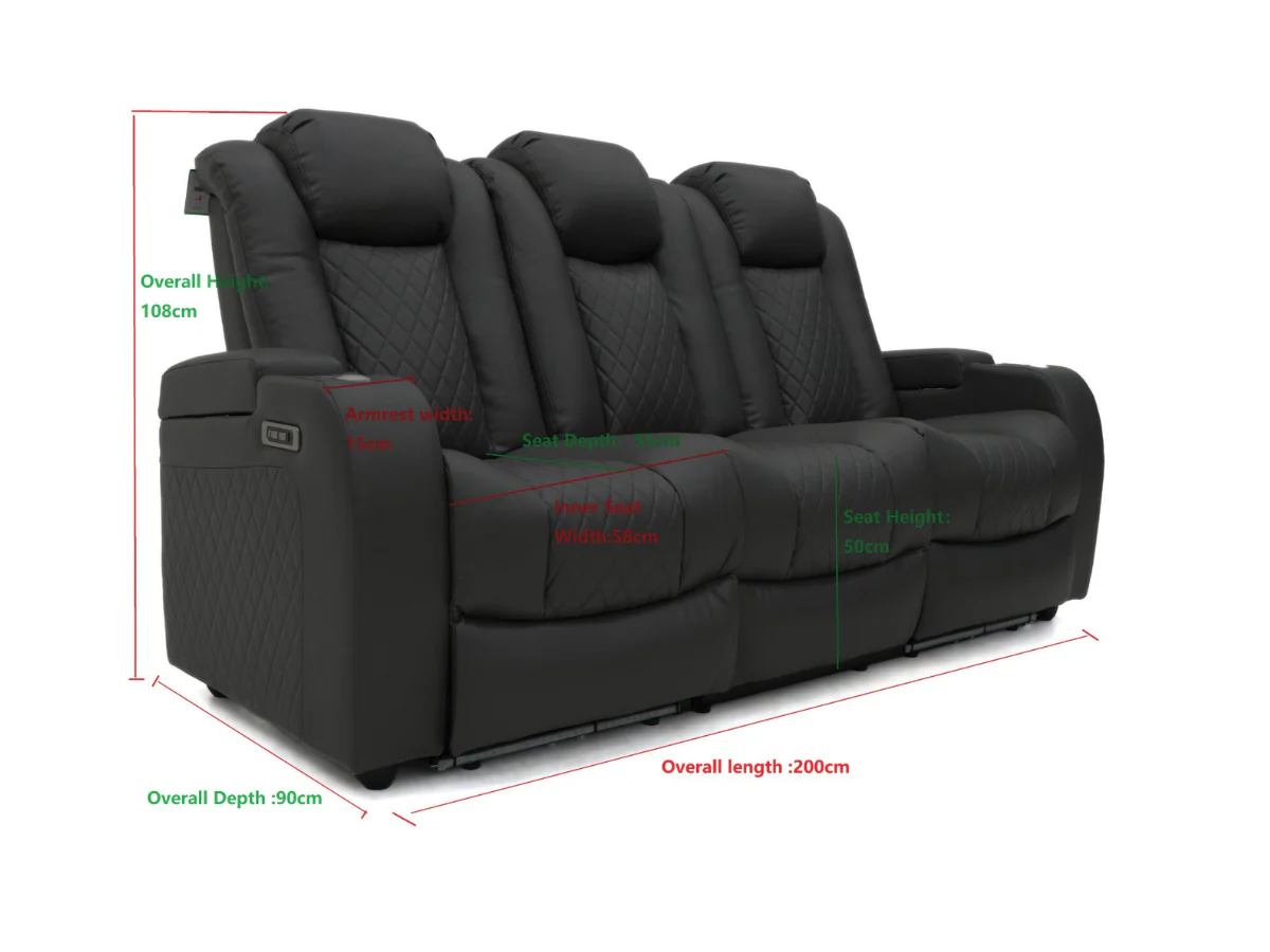 Tech 8 Smart 3+2+1 Electric Recliner Sofa Set Black Aire Leather - Image 13