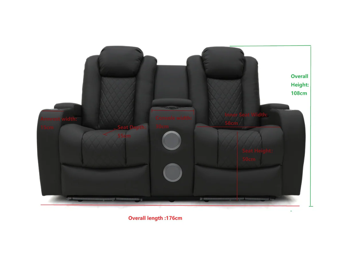 Tech 8 Smart 3+2+1 Electric Recliner Sofa Set Black Aire Leather - Image 14