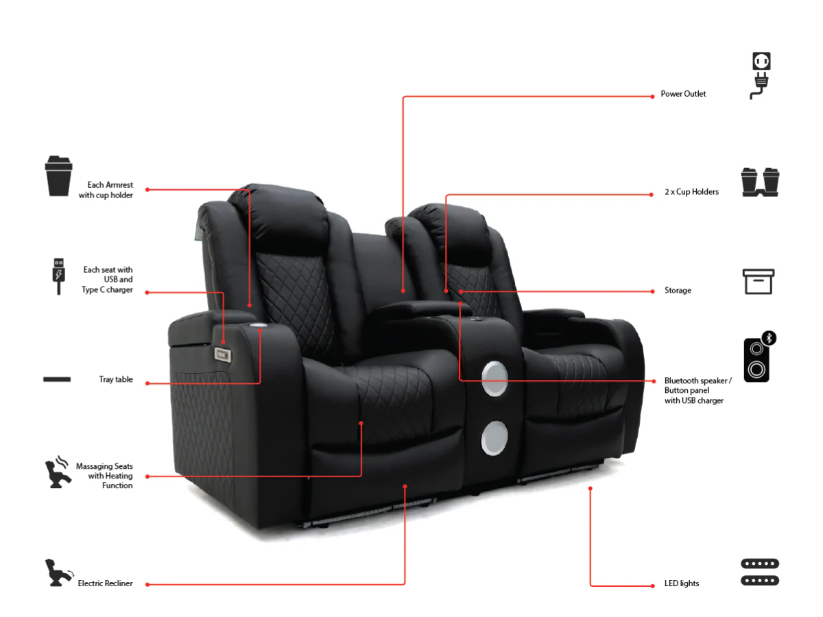 Tech 8 Smart 3+2+1 Electric Recliner Sofa Set Black Aire Leather - Image 17