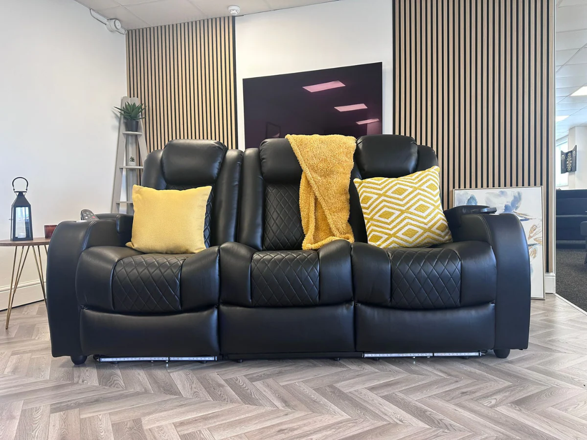 Tech 8 Smart 3 Seater Electric Recliner Sofa Black Aire Leather - Image 15