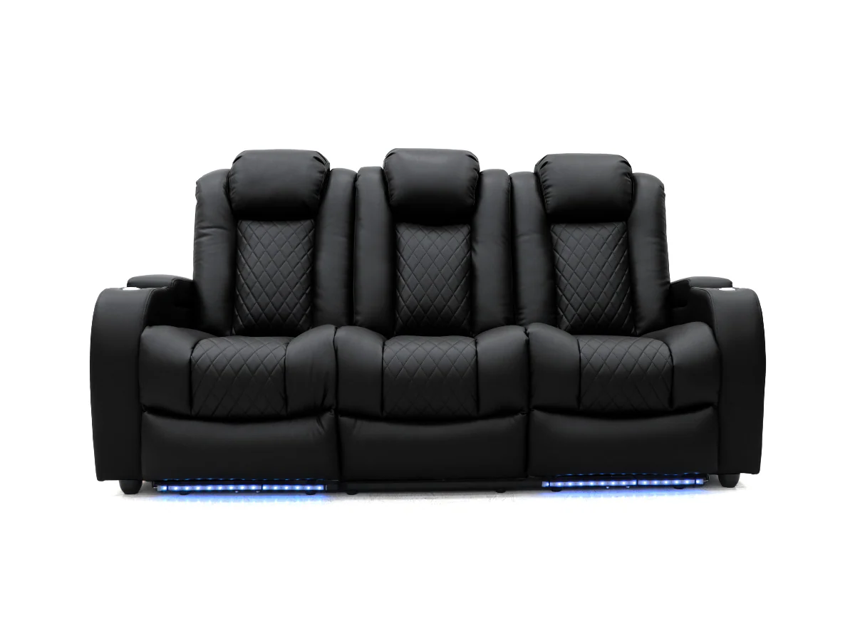 Tech 8 Smart 3 Seater Electric Recliner Sofa Black Aire Leather - Image 3