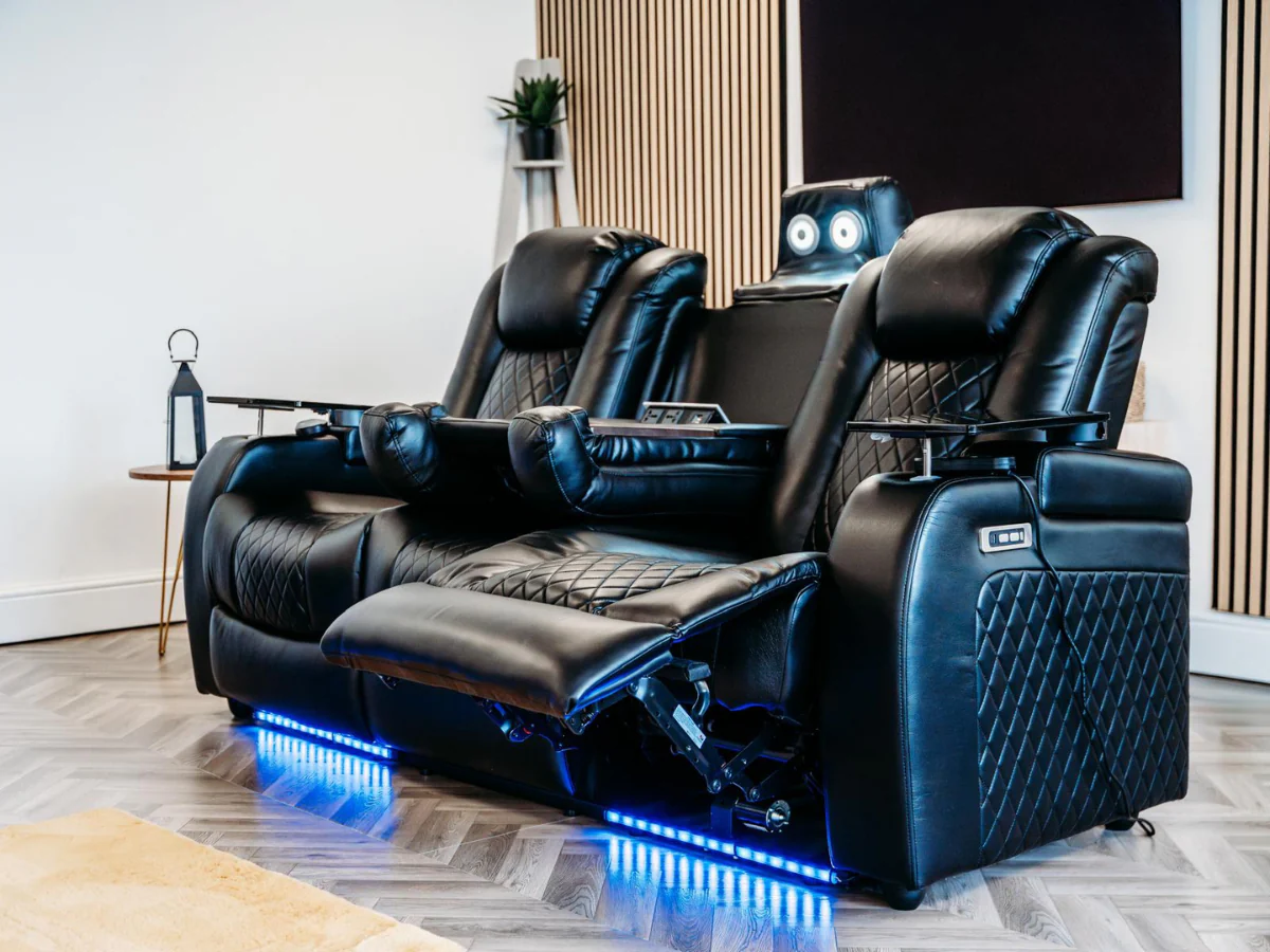 Tech 8 Smart 3 Seater Electric Recliner Sofa Black Aire Leather - Image 4