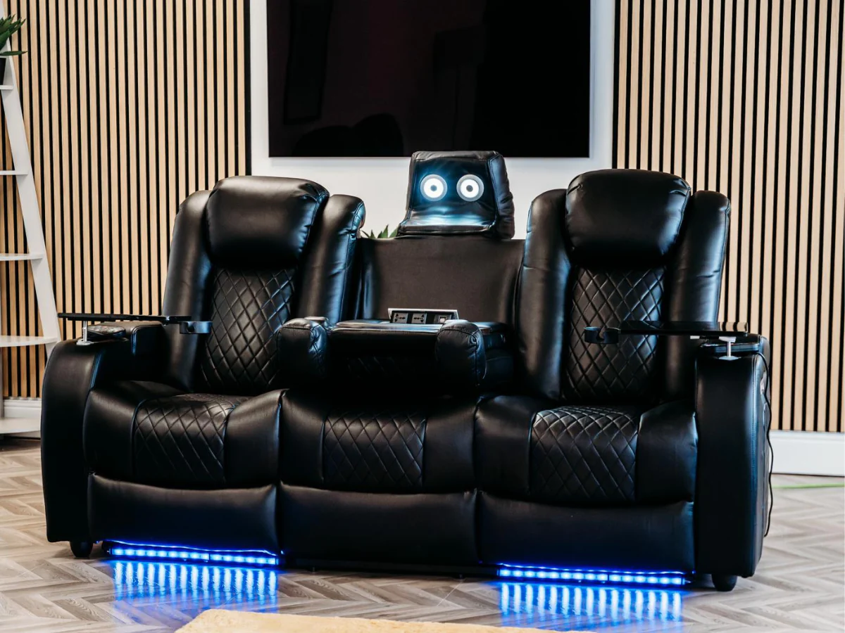 Tech 8 Smart 3 Seater Electric Recliner Sofa Black Aire Leather - Image 5