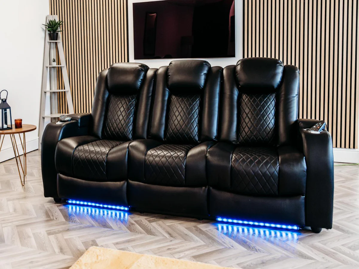 Tech 8 Smart 3 Seater Electric Recliner Sofa Black Aire Leather - Image 6