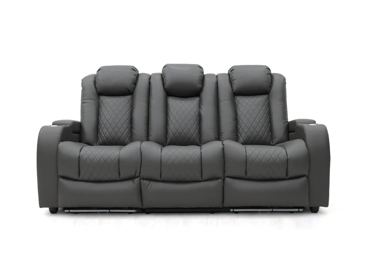Tech 8 Smart 3 Seater Electric Recliner Sofa Grey Aire Leather - Image 3
