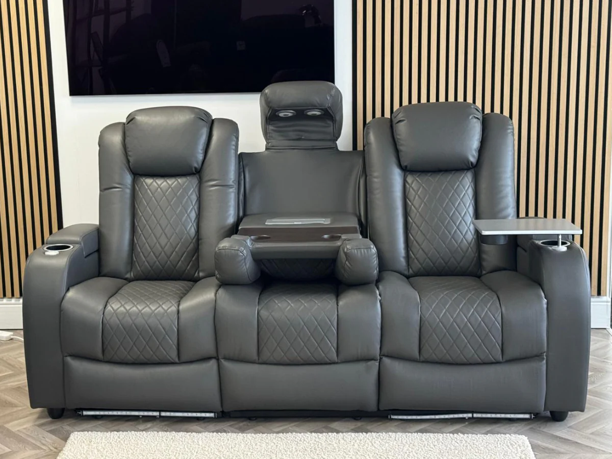 Tech 8 Smart 3 Seater Electric Recliner Sofa Grey Aire Leather - Image 9
