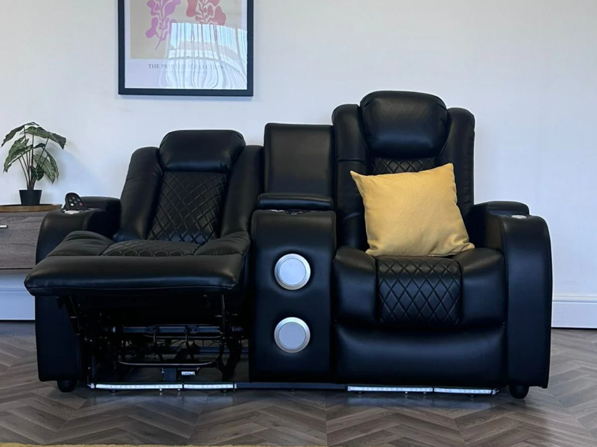 Tech 8 Smart Black 2 Seater Electric Recliner Sofa Aire Leather - Image 10