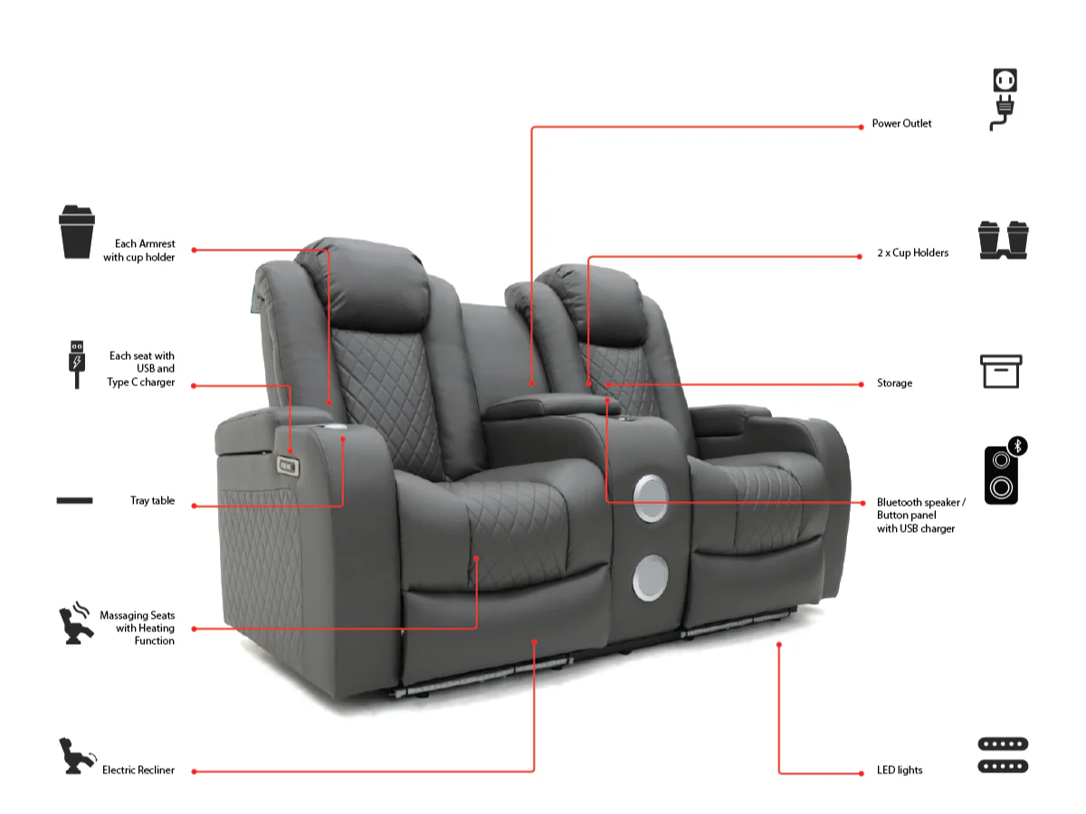 Tech 8 Smart 3+2+1 Electric Recliner Sofa Set Grey Aire Leather - Image 16
