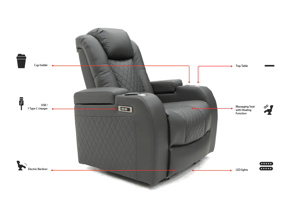 Tech 8 Smart 3+2+1 Electric Recliner Sofa Set Grey Aire Leather - Image 17