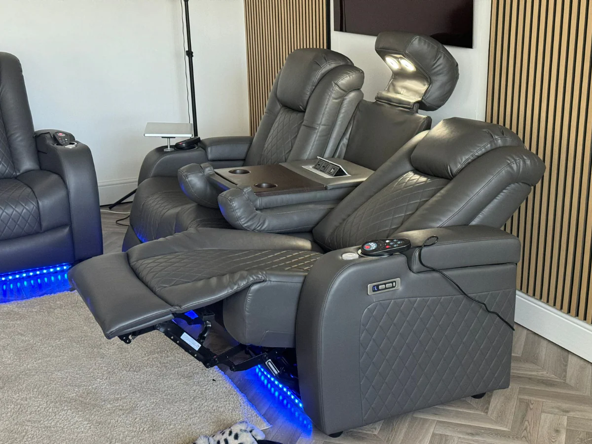 Tech 8 Smart 3+2+1 Electric Recliner Sofa Set Grey Aire Leather - Image 3