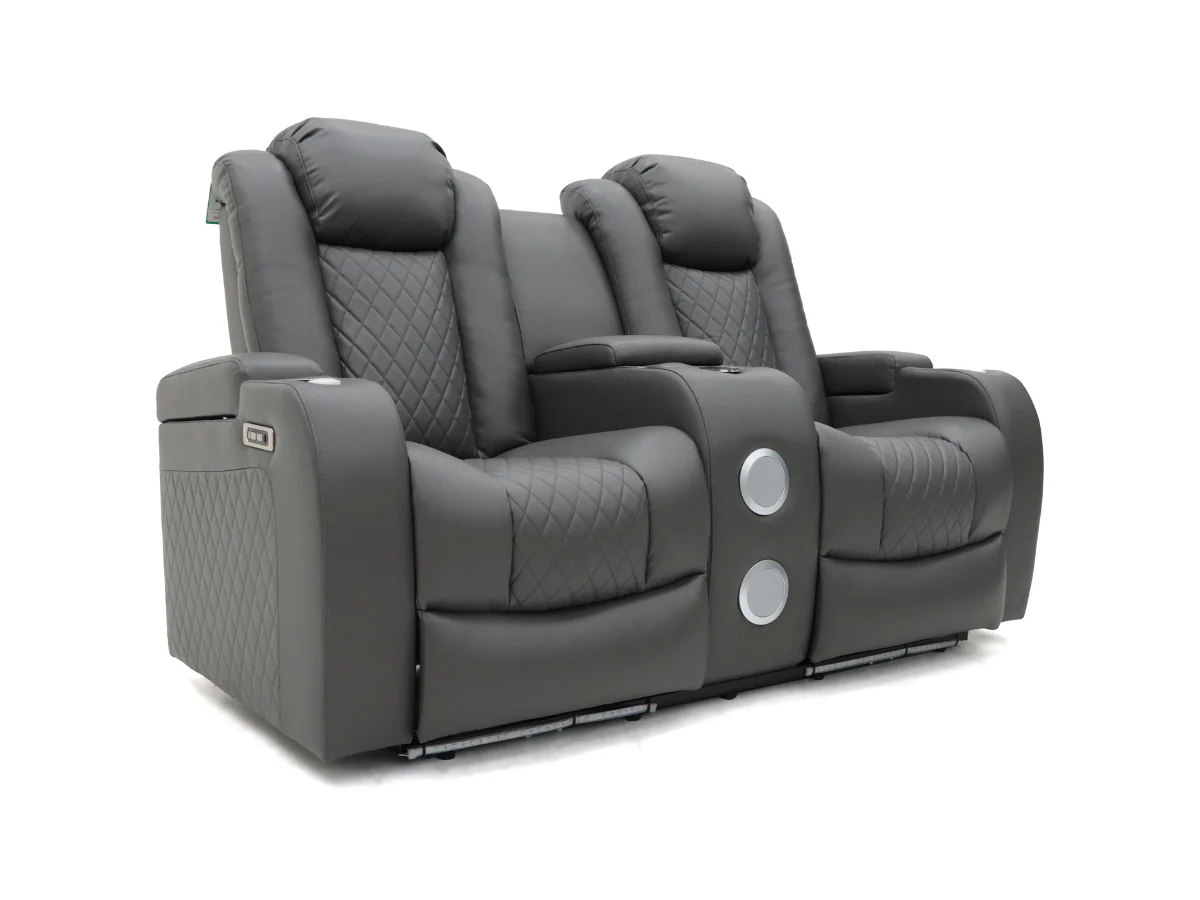 Tech 8 Smart 3+2+1 Electric Recliner Sofa Set Grey Aire Leather - Image 5