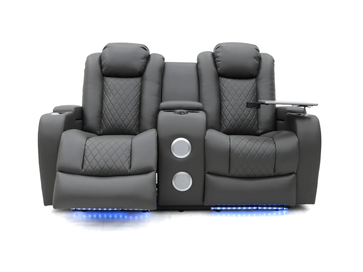 Tech 8 Smart 3+2+1 Electric Recliner Sofa Set Grey Aire Leather - Image 6