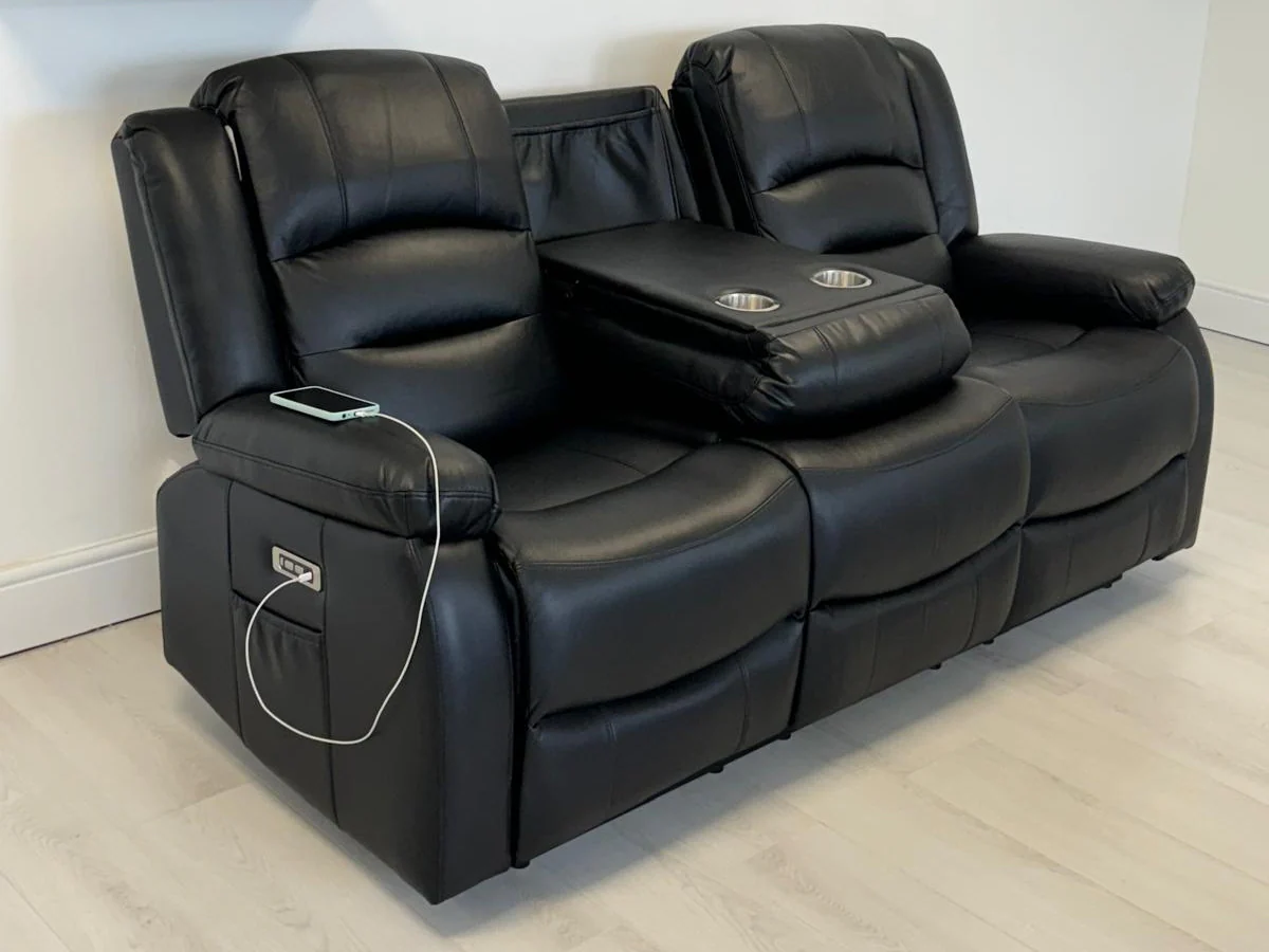 Vinson 3 Seater Electric Recliner Sofa  Black Aire Leather - Image 6